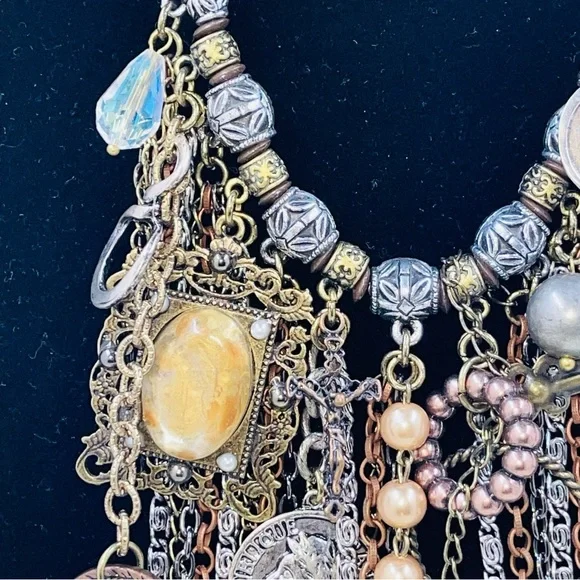 Treska Artisan Necklace Statement NEW Cross Coin Beaded Multicolored Funky Boho - Picture 12 of 14